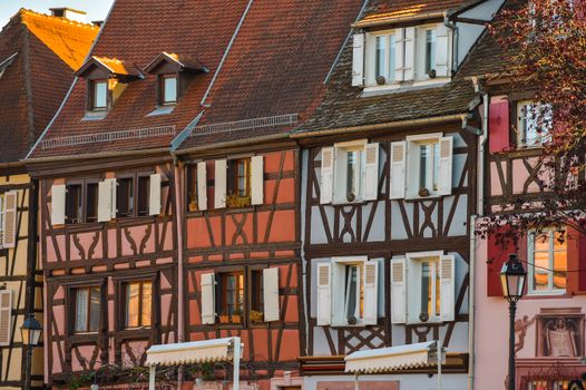Colorful traditional french houses on the side of river Lauch in Petite Venise, Colmar, France