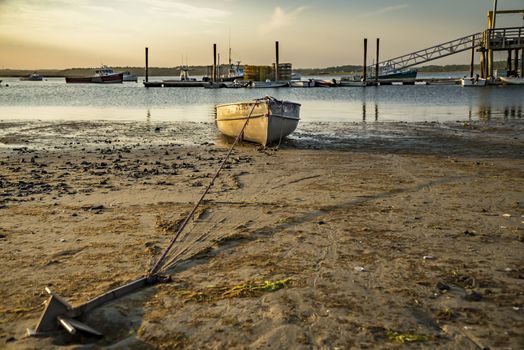 Boat resting in a nice beach in Maine, USA