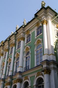 the Hermitage Winter palace in Saint-Petersburg, Russia. Blue sky with clouds background.