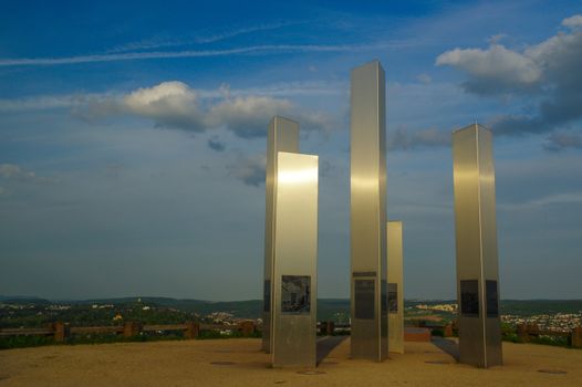 PFORZHEIM, GERMANY - April 29. 2015: Memorial of Bombing City on the Wallberg Rubble Hill in Pforzheim, Germany, Gold City in the Black Forest