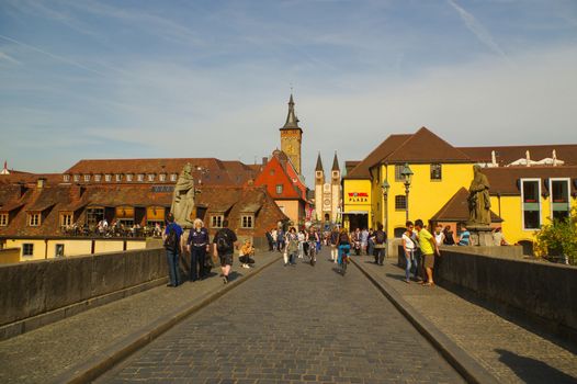 Wurzburg, Germany - May 06, 2015: the View over the Old Main Bridge in Wurzburg.