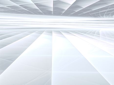 Abstract tech background -  computer-generated image. Fractal geometry: glossy surface and straight lines stretches to horizon. Technology or sci-fi backdrop.