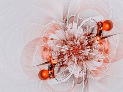 Unusual flower- abstract computer-generated image. Fractal art: uturistic flower petals on a wavy background. Illustration with copy-space for cards, banners, puzzles.