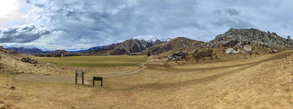 beautiful landscape panorama view of castle hill in arthur's pass national park new zealand important traveling destination
