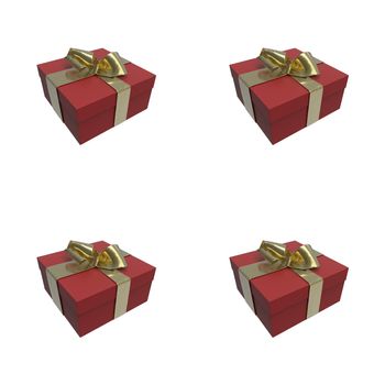 Colorful and striped red boxes with gifts tied bows on white background. 3d illustration seamless pattern background.