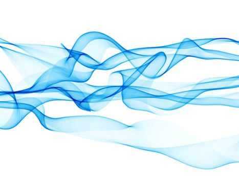 abstract blue wavy smoke flame isolated over white background.