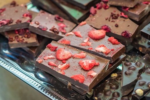 pieces of chocolate with strawberries at the fair