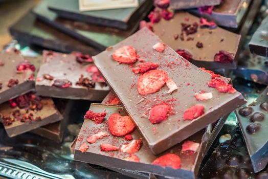 pieces of chocolate with strawberries at the fair