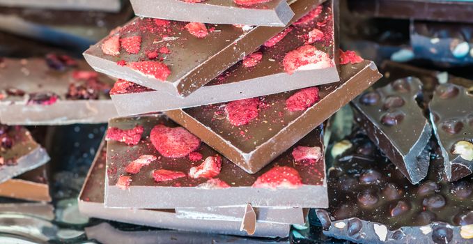 pieces of chocolate with strawberries at the fair