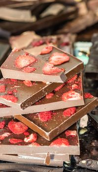 pieces of chocolate with strawberries at the fair