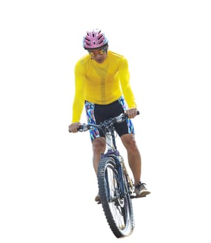 young man riding mountain bike isolated white background use for multipurpose sport activity and leisure life stye