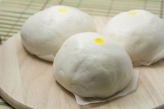 Closeup of Steamed Creamy Custard Bun, chinese dessert