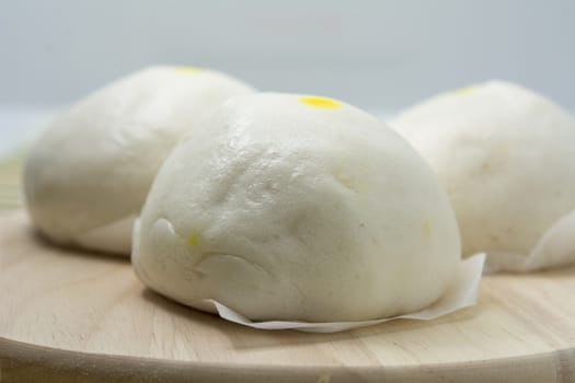 Closeup of Steamed Creamy Custard Bun, chinese dessert