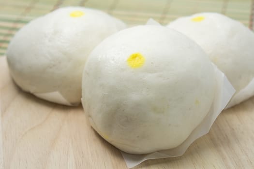 Closeup of Steamed Creamy Custard Bun, chinese dessert