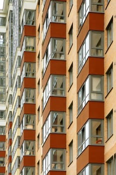 Close view on residental building in a new district Kudrovo in Saint-Petersburg city, Russia.