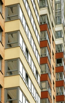 Close view on residental building in a new district Kudrovo in Saint-Petersburg city, Russia.