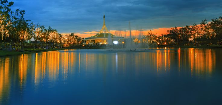 dusky scene of suan luang king rama IX public park important of resting area in heart of bangkok thailand
