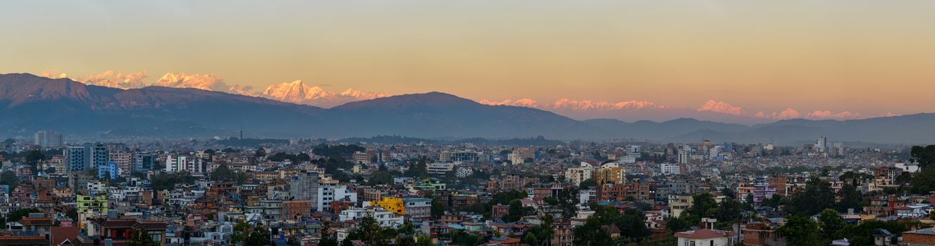 Panoramic view of Kathmandu city and the Himalayas from Patan, Nepal