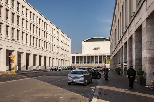 ROME - March 29: modern architecture in Eur district on March 29, 2014 in Rome, Italy