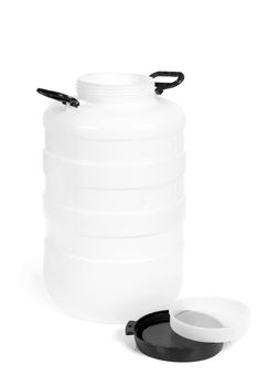 white plastic barrel on the isolated white background