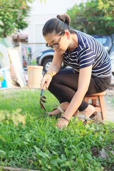 woman relax with gardening planting use for people home activities vegetable seeding