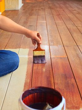 hand painting oil color on wood floor  use for home decorated ,house renovation and housing construction theme