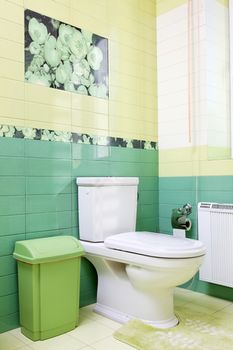 Bathroom design in green colors with toilet