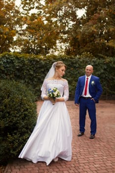 Wedding photography newlyweds on a walk on the wedding day