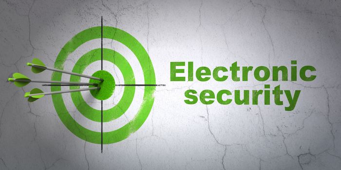 Success security concept: arrows hitting the center of target, Green Electronic Security on wall background, 3D rendering