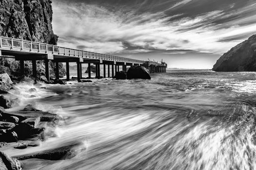 Trinidad California Pier and Pacific Ocean, Black and White Image