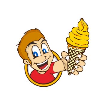 cartoon guy holding ice cream character vector illustration