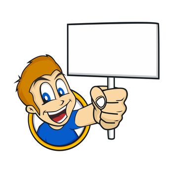 cartoon holding blank sign character vector illustration