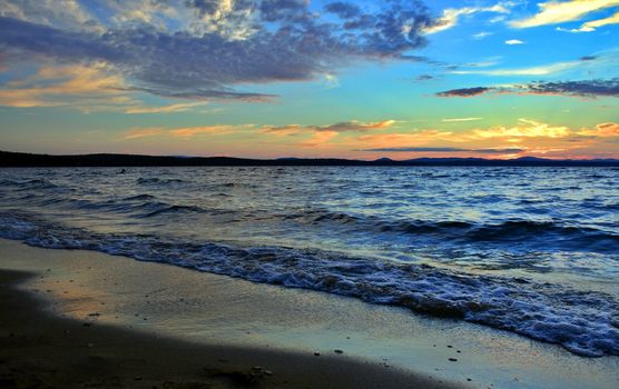 beautiful Lake Uwildy in the southern Urals in the summer evening