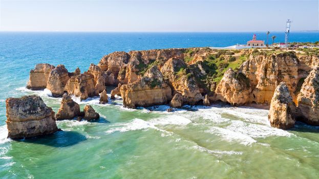 Aerial from Ponte Piedade with the Lighthouse in Lagos Portugal