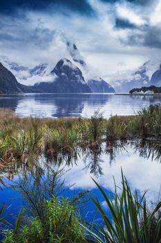 beautiful scenic of milfordsound fiordland national park important traveling destination in south island new zealand