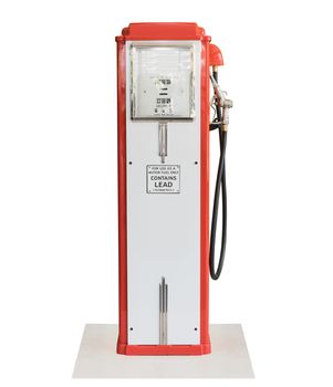 Old red petrol gasoline pump isolate on white background