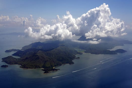 Aerial view of small islands near to island Indonesia