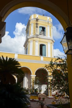 Trinidad, Cuba - 9 january 2016: people  enjoying the view from the museum tower in the colonial town of Trinidad in Cuba