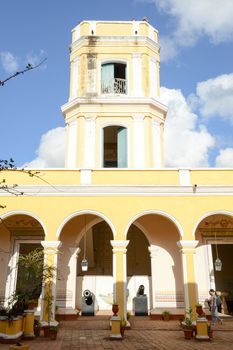 Trinidad, Cuba - 9 january 2016: people  enjoying the view from the museum tower in the colonial town of Trinidad in Cuba