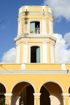 Trinidad, Cuba - 9 january 2016: people  enjoying the view from the museum tower in the colonial town of Trinidad in Cuba