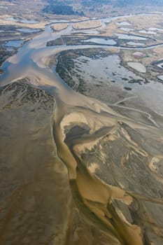 Aerial of sand dunes in Domaine de Certes, Arcachon, France