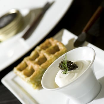 Festive salad with black caviar, gourmet restaurant food, France