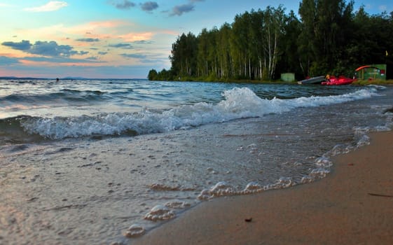 beautiful Lake Uwildy in the southern Urals in the summer evening