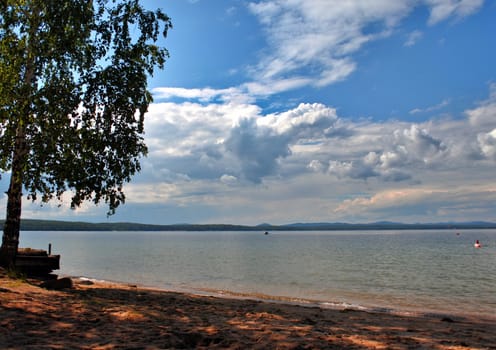 beautiful Lake Uwildy in Southern Urals in summer