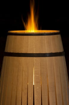 Toasting an Oak Barrel, Medoc ,Aquitaine, France
