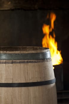 Toasting an Oak Barrel, Medoc ,Aquitaine, France