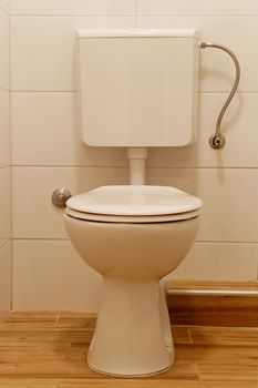 white toilet bowl and lavatory cistern