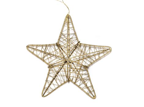 old golden christmas toy star isolated on white background