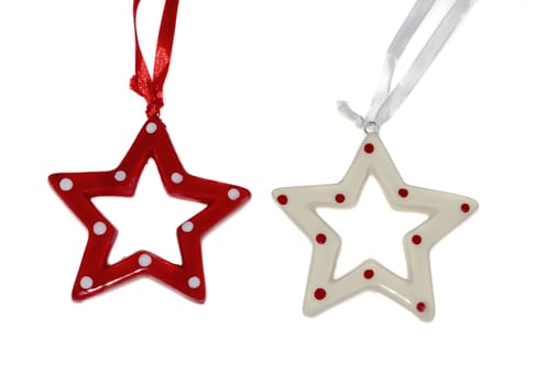 Beautiful red and white stars a new year toys isolated on white