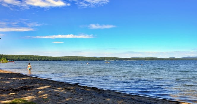 beautiful Lake Uwildy in Southern Urals in summer